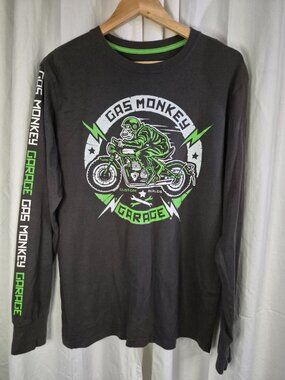 Gas Monkey M Grey Biker Riding Outdoor Logo Garage Long Sleeve Casual Top